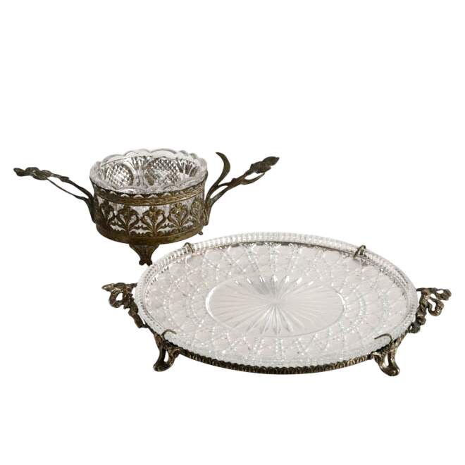 Pair of Art Nouveau Silverplate Serving Dishes with Cut Glass Inserts-2