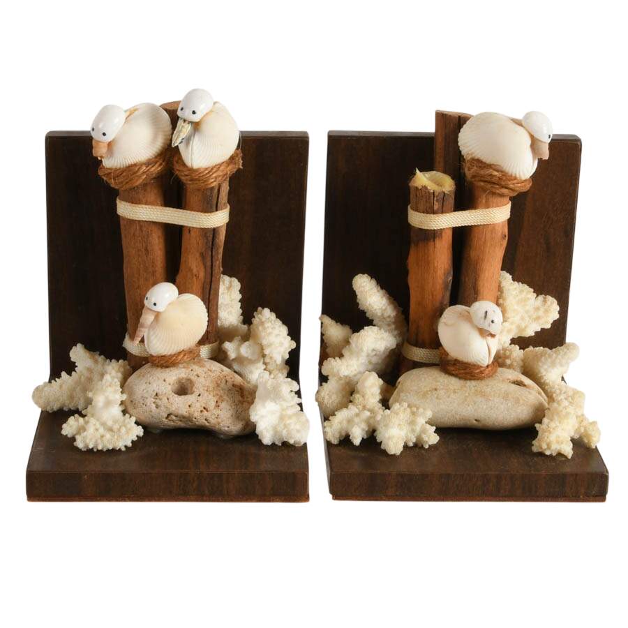 Pair of Hand-Made Shell Beach Scene Bookends-1