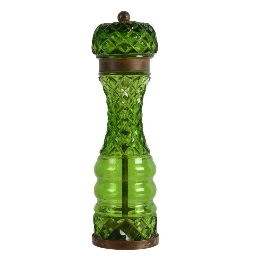 French Absinthe-Green Cut Crystal Pepper Grinder-5