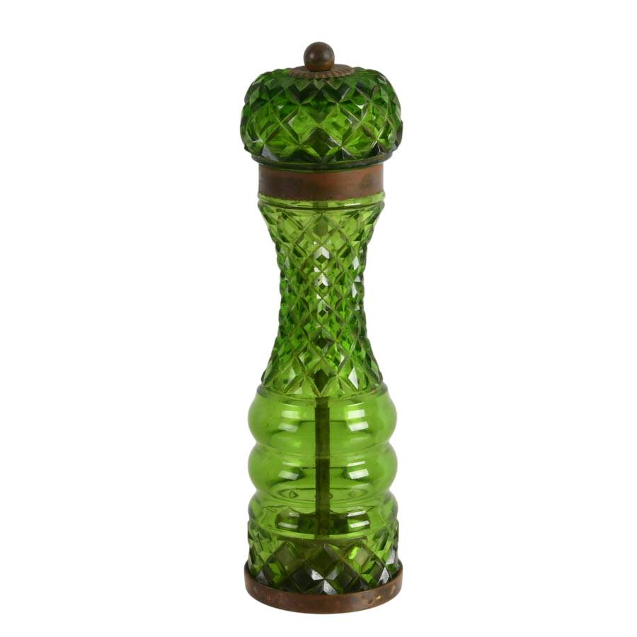 French Absinthe-Green Cut Crystal Pepper Grinder-1