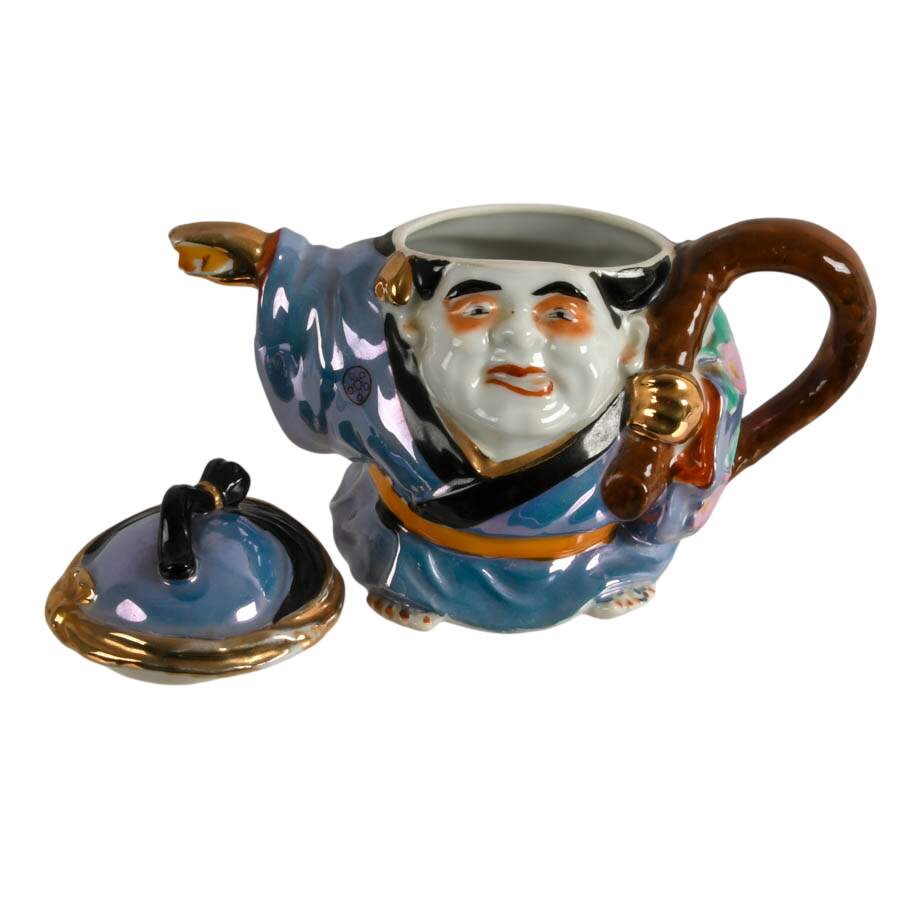 Mid-Century Figural Japanese Sumo Wrestler Lusterware Tea Pot-6