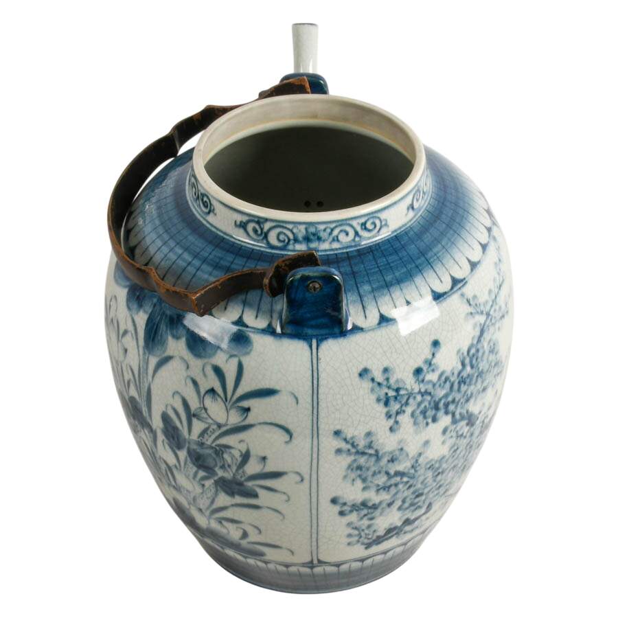 Large Antique Chinese Hand-Painted Blue Porcelain Tea Pot-7