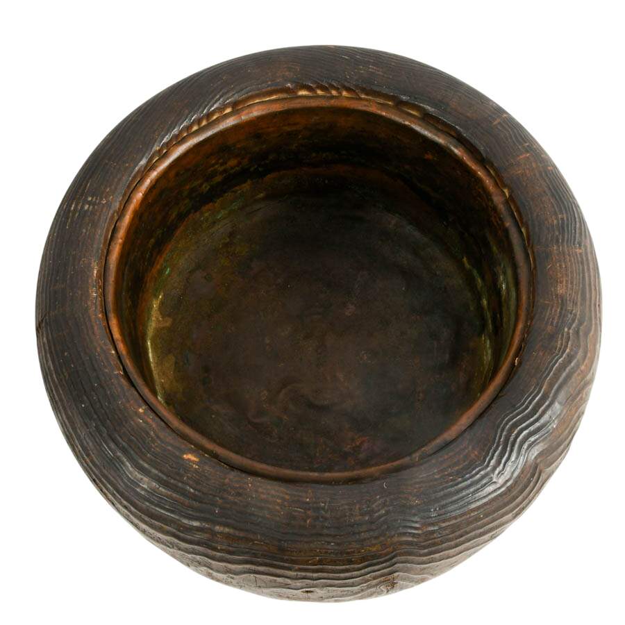 Antique Japanese Copper Lined Kiri Wood Hibachi Pot-2