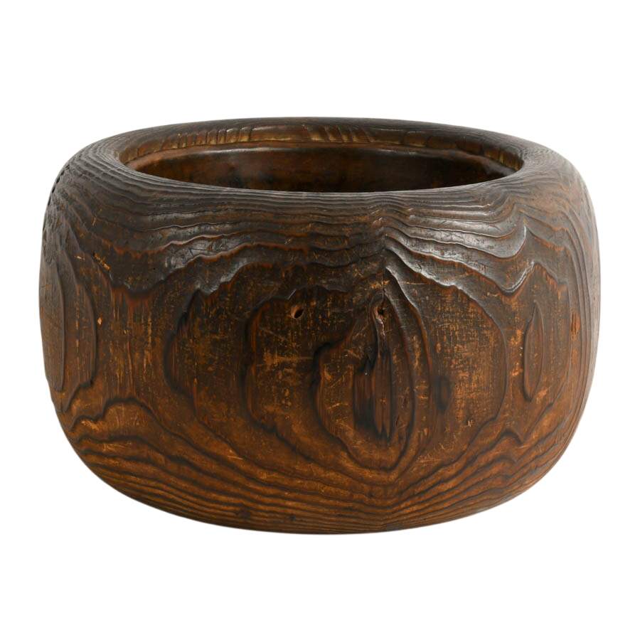 Antique Japanese Copper Lined Kiri Wood Hibachi Pot-1