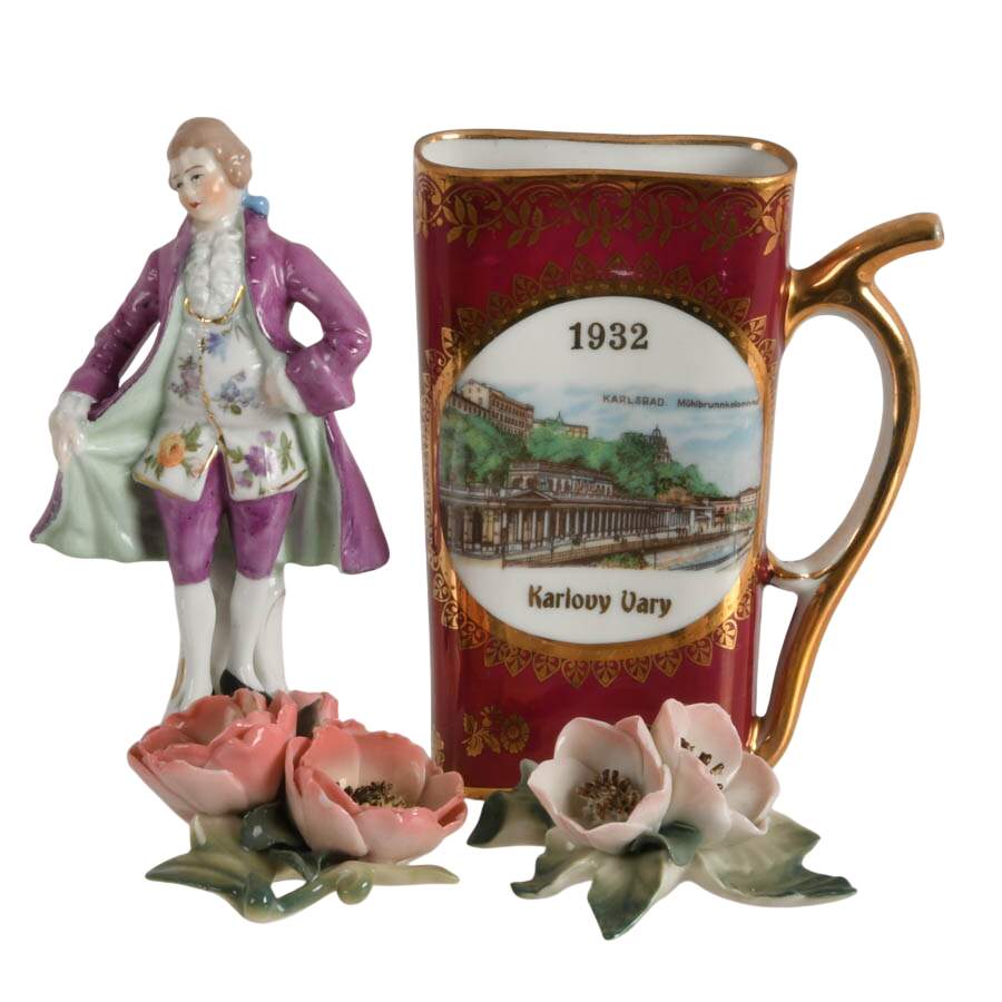 German and Czech Trinkets Including Two Karnl Ens Porcelain Flowers-1