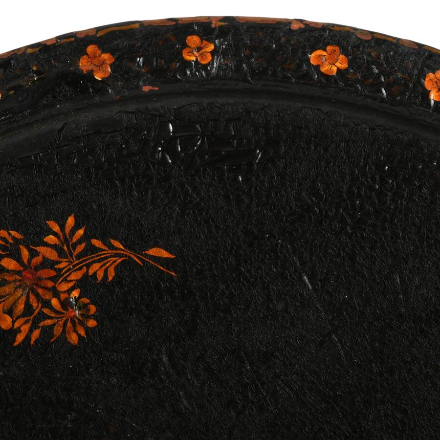 Antique Round Floral Enamel on Copper Serving Tray-2