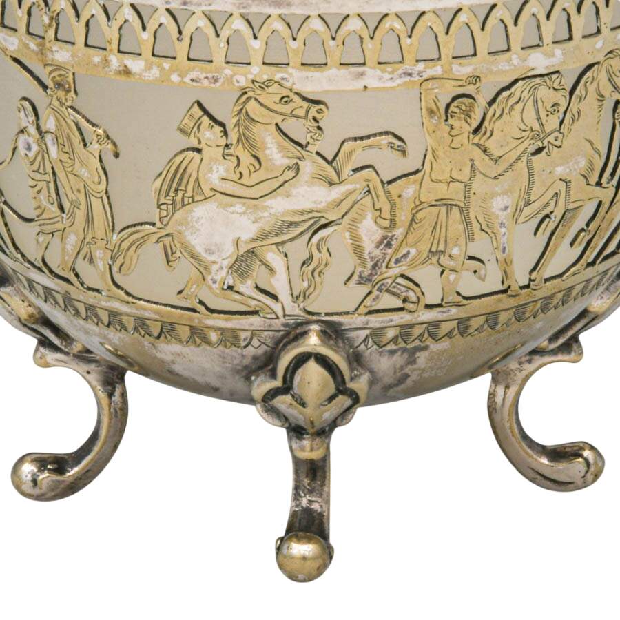 Vintage Pierced Silverplate Basket with Roman Procession Scene-5
