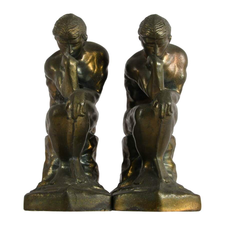 Pair of Bronze Bookends After Auguste Rodin's "The Thinker"-7