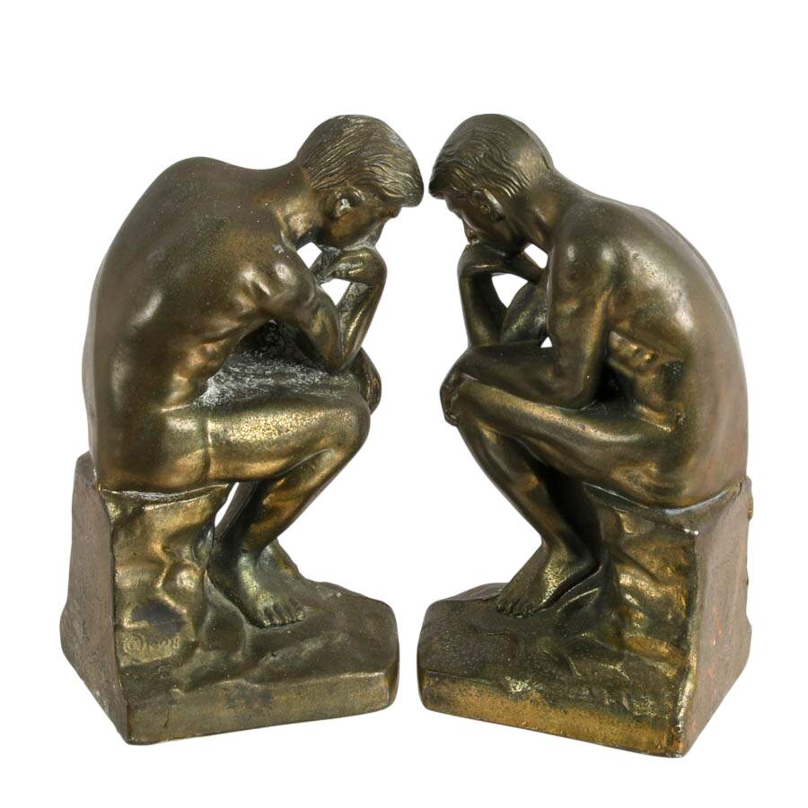 Pair of Bronze Bookends After Auguste Rodin's "The Thinker"-5