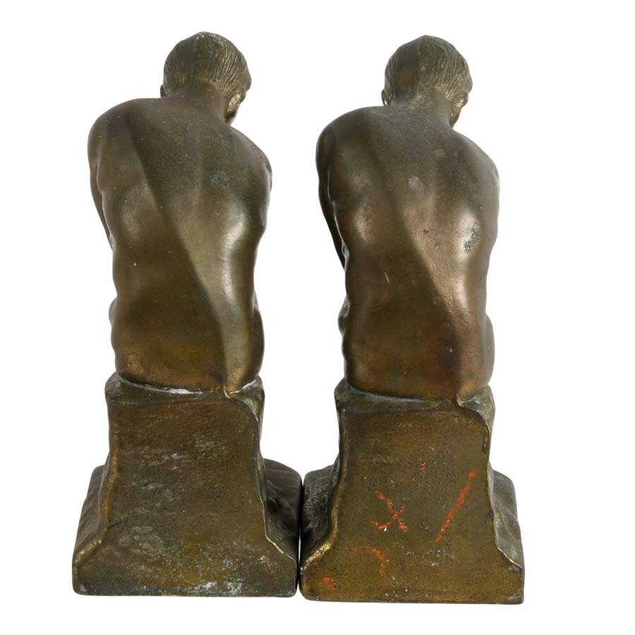 Pair of Bronze Bookends After Auguste Rodin's "The Thinker"-4