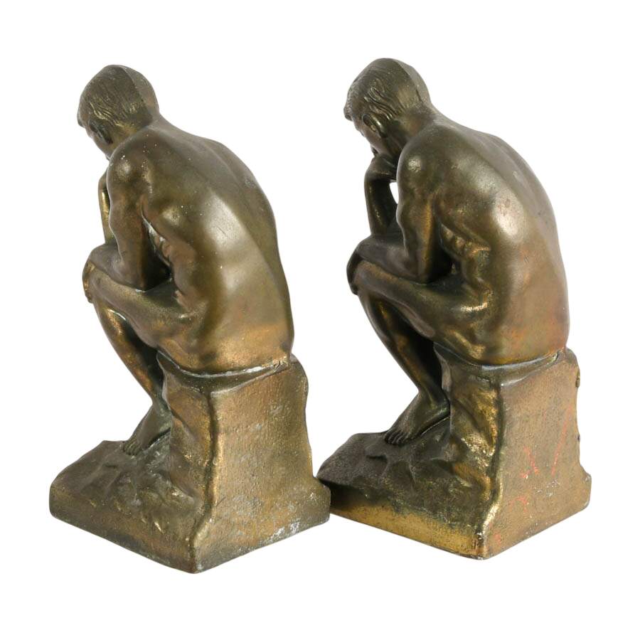 Pair of Bronze Bookends After Auguste Rodin's "The Thinker"-3