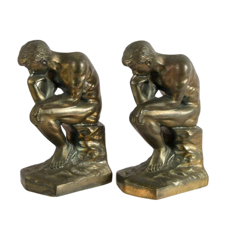 Pair of Bronze Bookends After Auguste Rodin's "The Thinker"-2