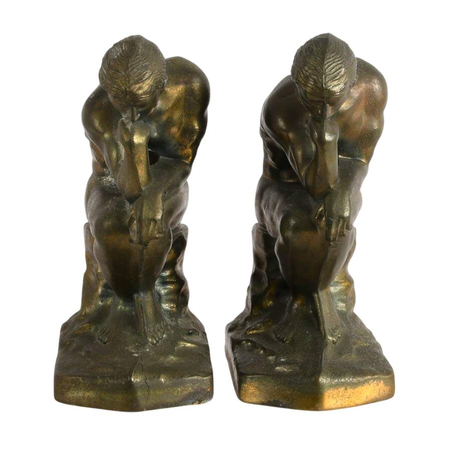 Pair of Bronze Bookends After Auguste Rodin's "The Thinker"-1