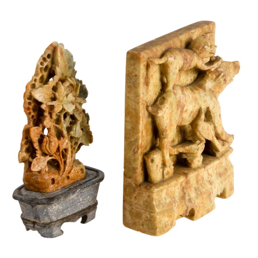 Pair of Chinese Soapstone Items Including a Pun Rebus Carving-4