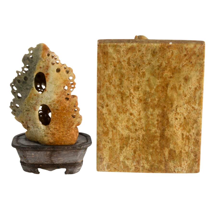Pair of Chinese Soapstone Items Including a Pun Rebus Carving-3