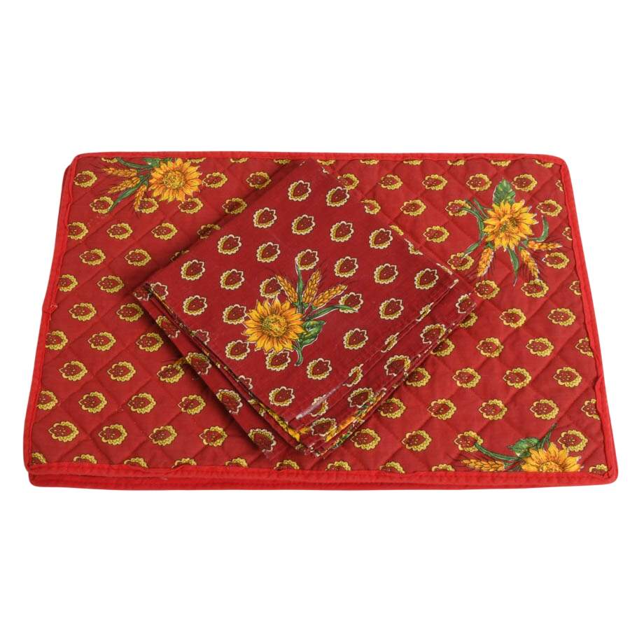 4 Quilted Placemats and 8 Napkins Red Sunflowers by Le Cluny-3