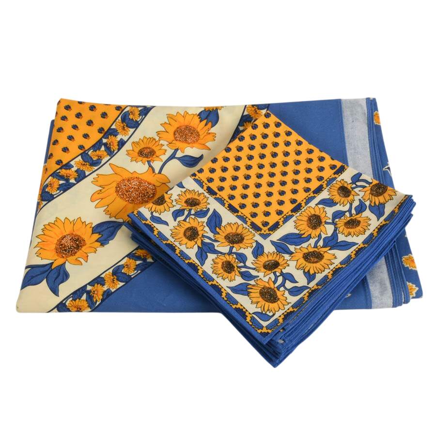 Le Cluny Blue Sunflower Set with Tablecloth and Eight Napkins-4