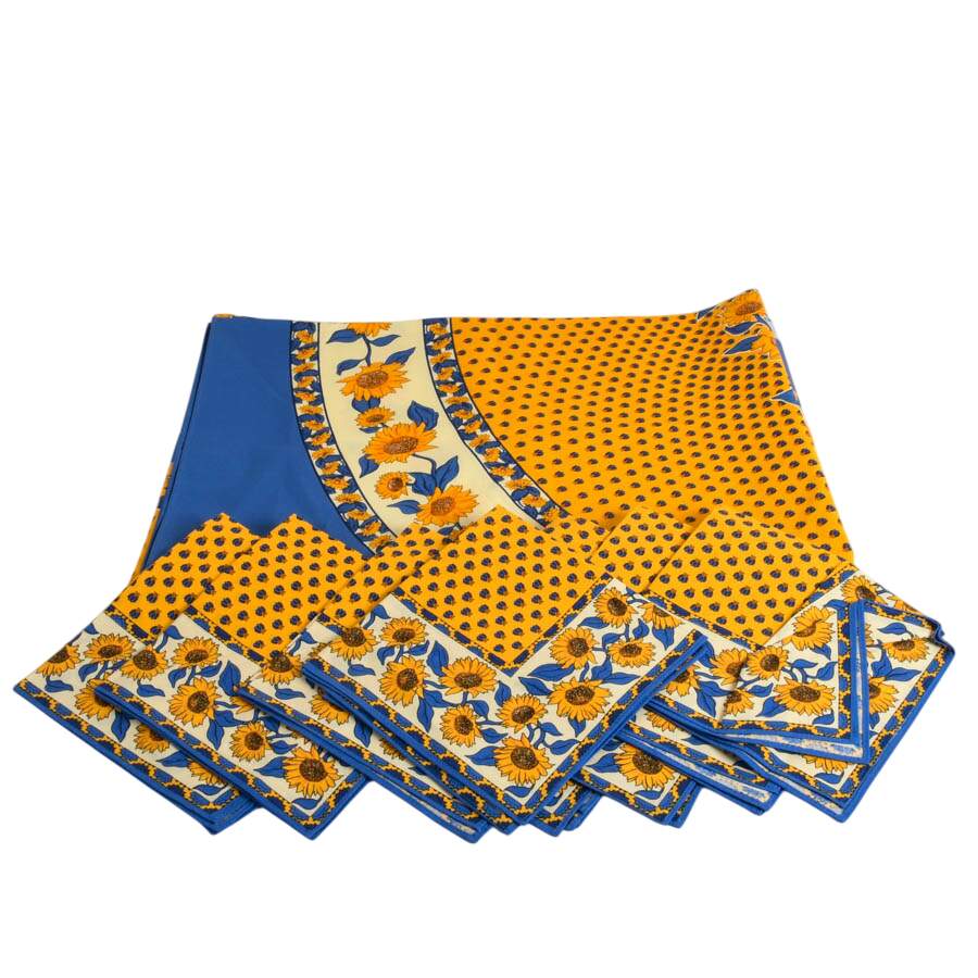 Le Cluny Blue Sunflower Set with Tablecloth and Eight Napkins-1