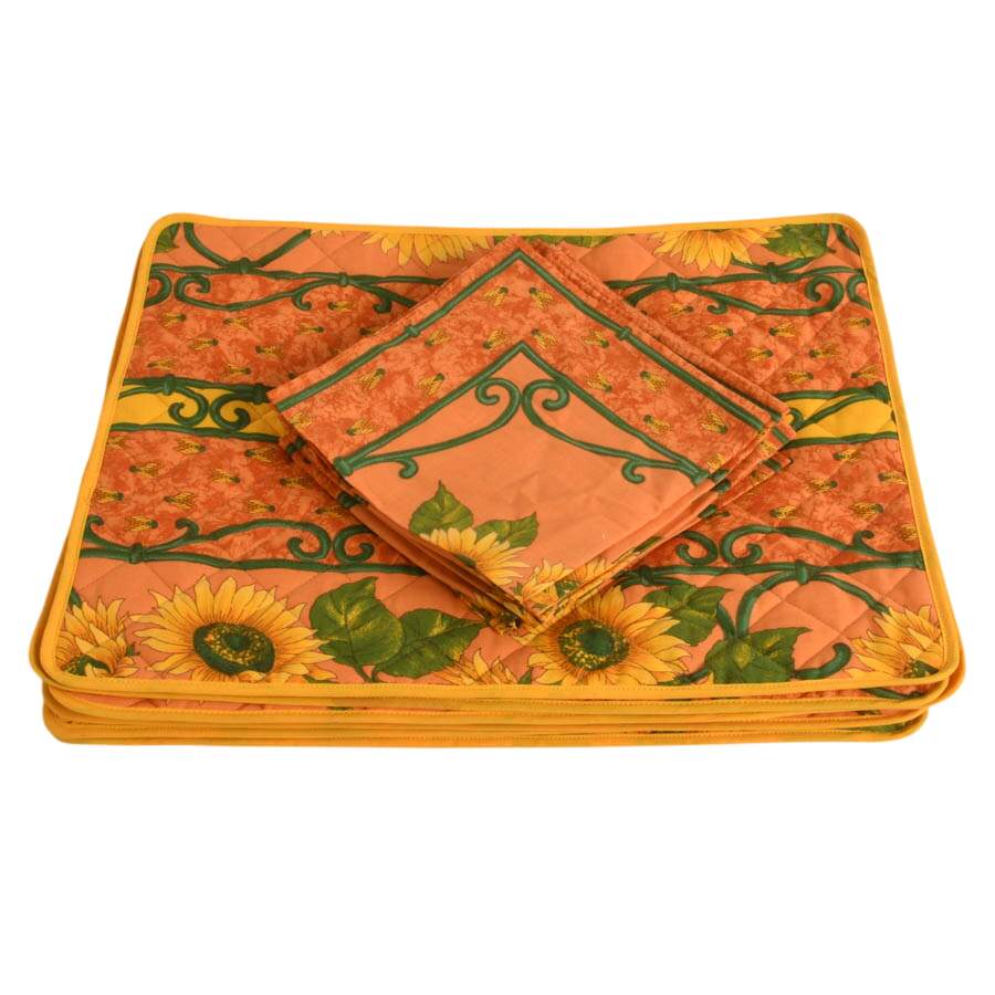 Le Cluny Orange Sunflower Set of Eight Quilted Placemats and Nine Napkins-4