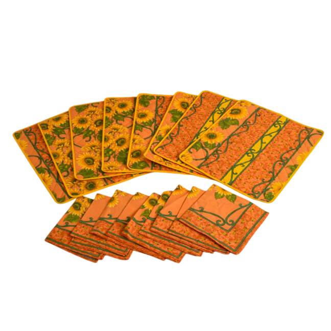 Le Cluny Orange Sunflower Set of Eight Quilted Placemats and Nine Napkins-3