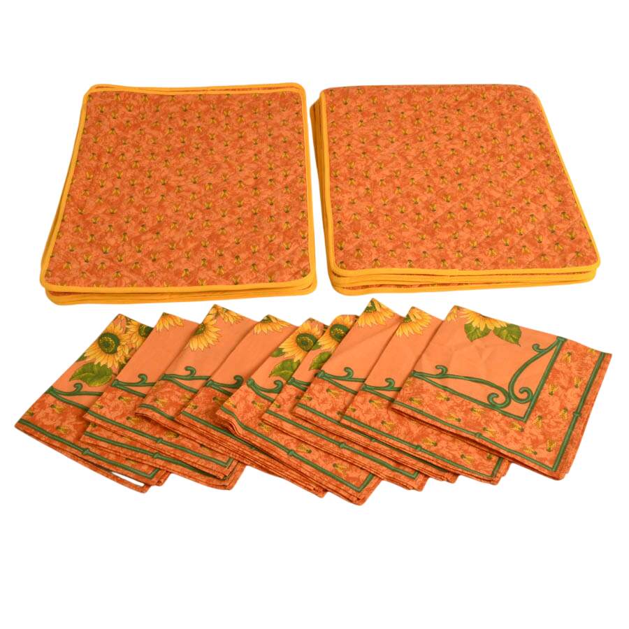 Le Cluny Orange Sunflower Set of Eight Quilted Placemats and Nine Napkins-2