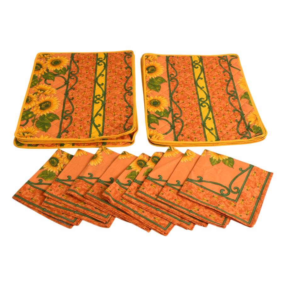 Le Cluny Orange Sunflower Set of Eight Quilted Placemats and Nine Napkins-1