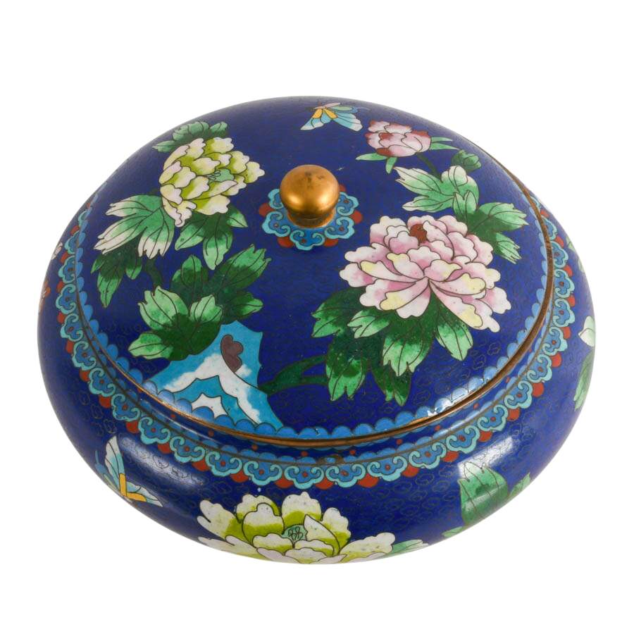 Chinese Blue Floral Lidded Cloisonné Bowl-2