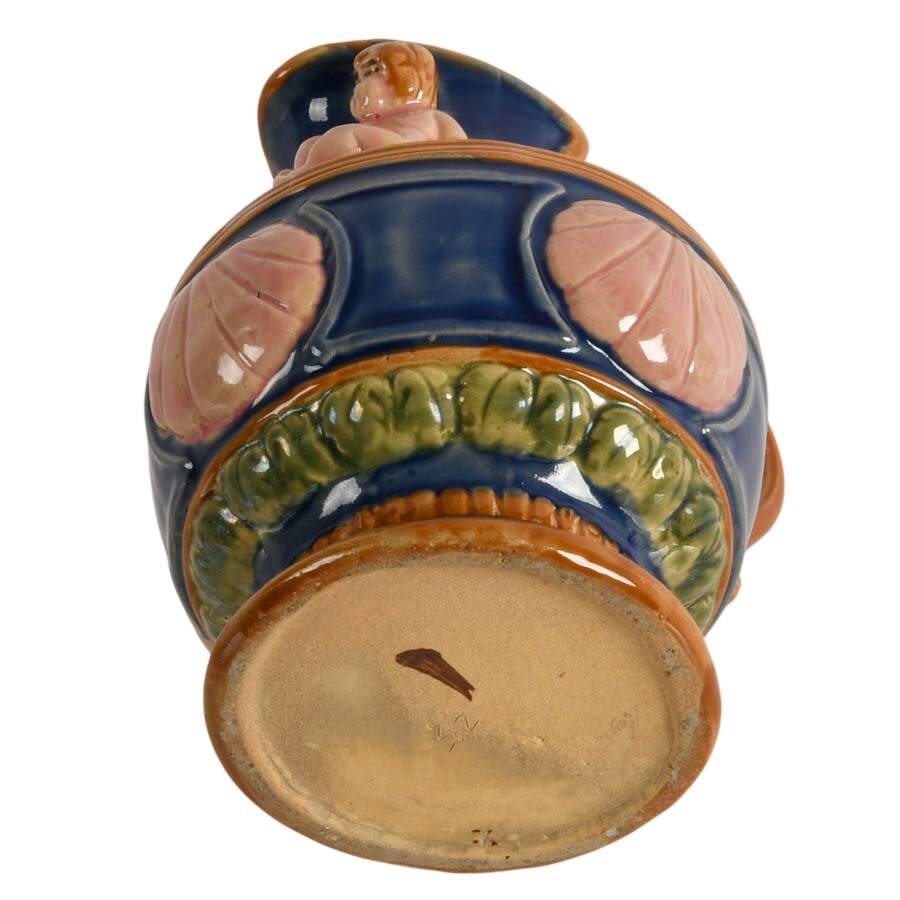 Hand-Painted Majolica-Style Stoneware Cherub Pitcher-6