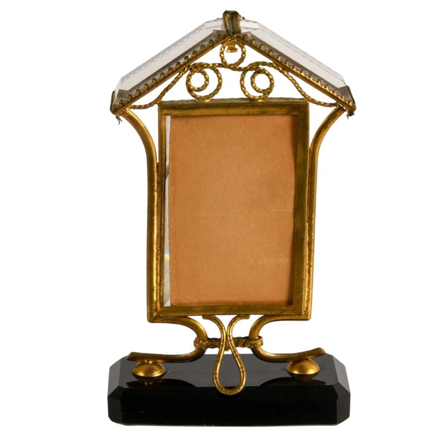 Vintage Gold Filigree and Faceted Glass Alter Card Frame-3