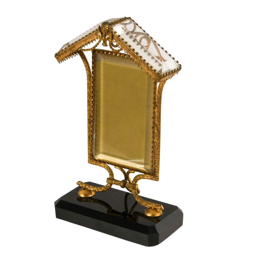 Vintage Gold Filigree and Faceted Glass Alter Card Frame-2