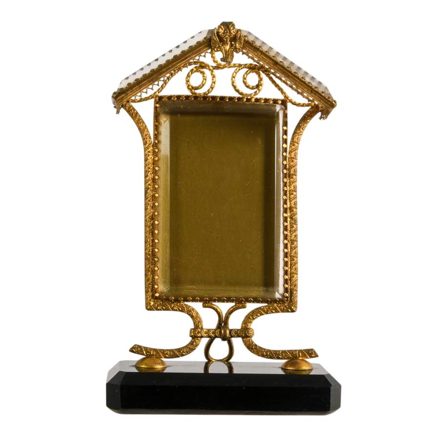 Vintage Gold Filigree and Faceted Glass Alter Card Frame-1