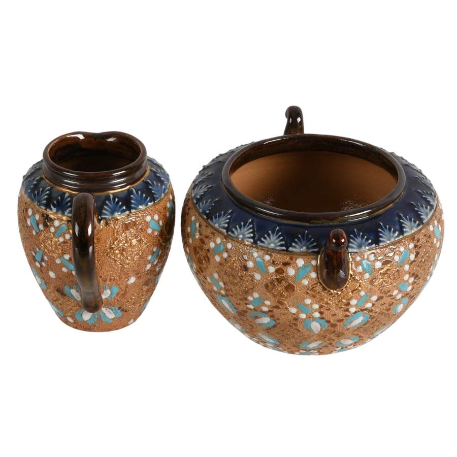 Royal Doulton Lambeth Slater's Patent Stoneware Sugar Bowl and Creamer Set-2