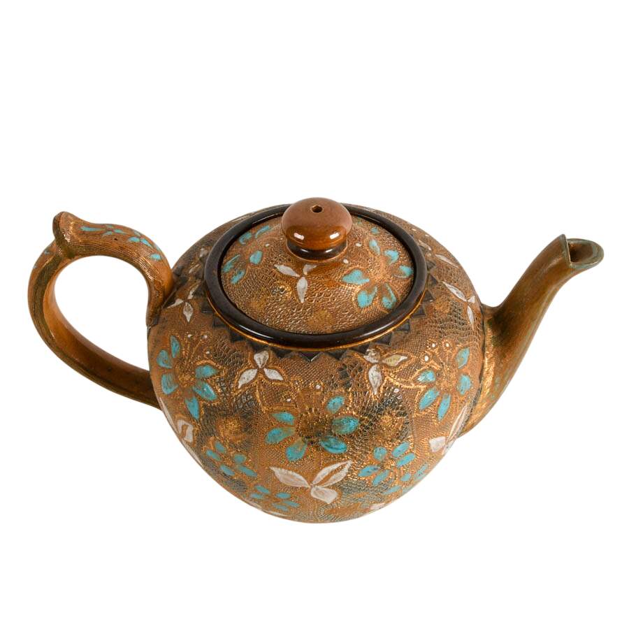 Antique Royal Doulton Lambeth Slater's Patent Stoneware Teapot-2