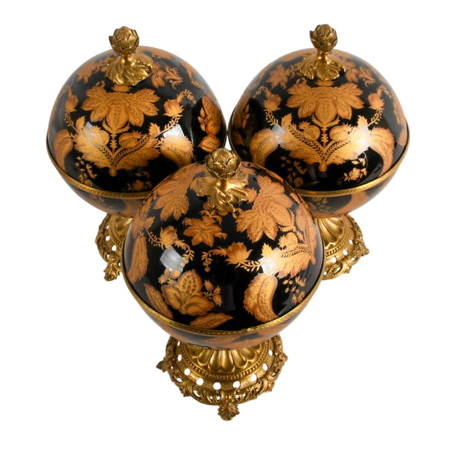 Trio of Imperial Russian-Style Glass and Metal Spheres-7