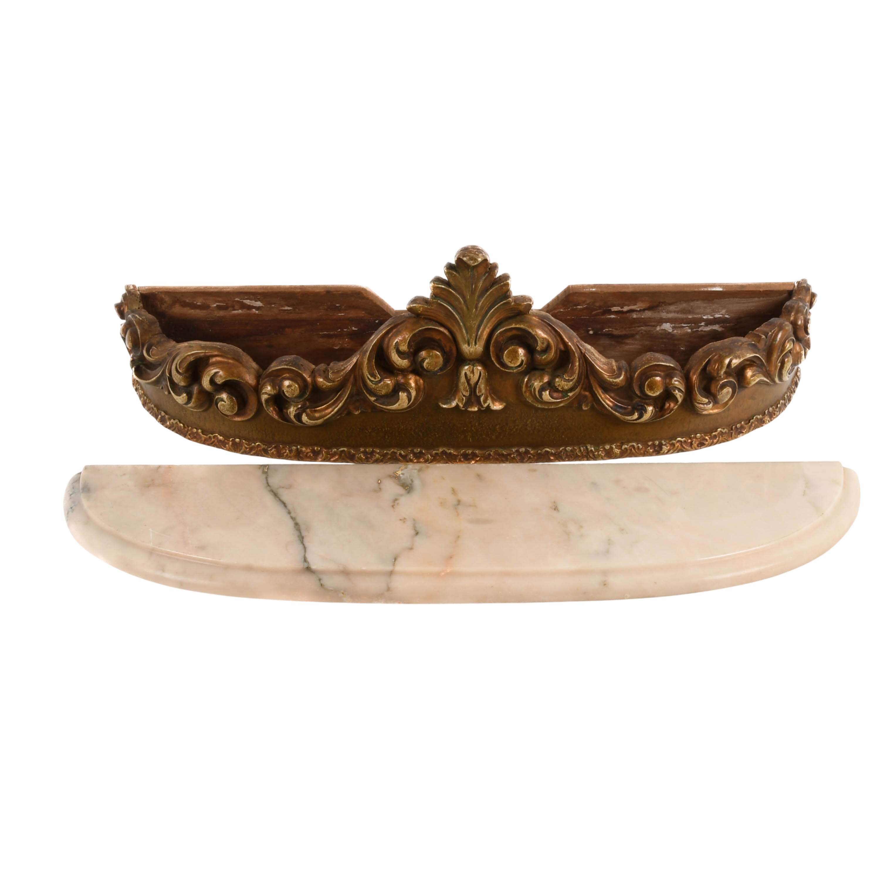 Florentine Pink Marble and Giltwood Floating Shelf-6