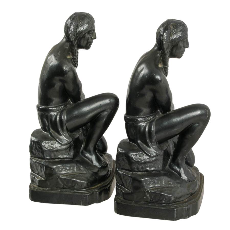 Pair of Cast Metal Native American Hunter Bookends After C.M. Russell-6