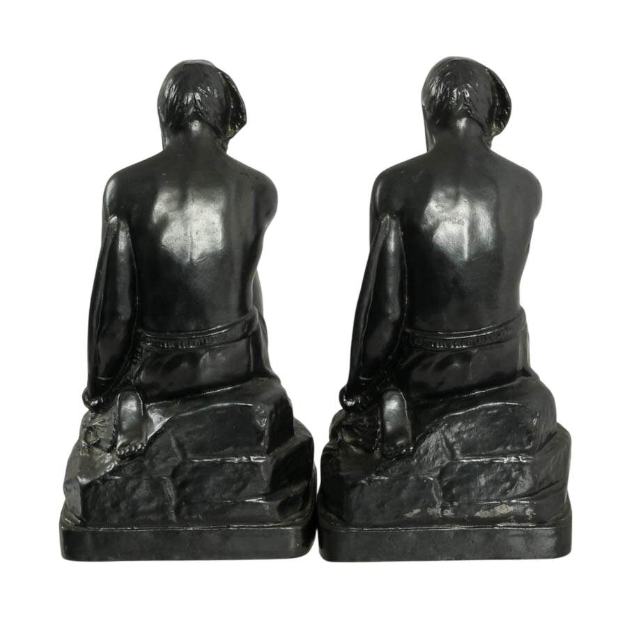 Pair of Cast Metal Native American Hunter Bookends After C.M. Russell-5