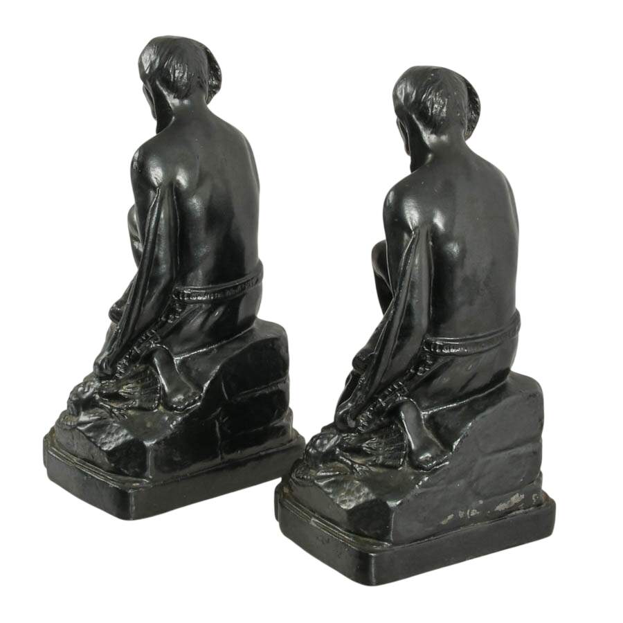 Pair of Cast Metal Native American Hunter Bookends After C.M. Russell-4