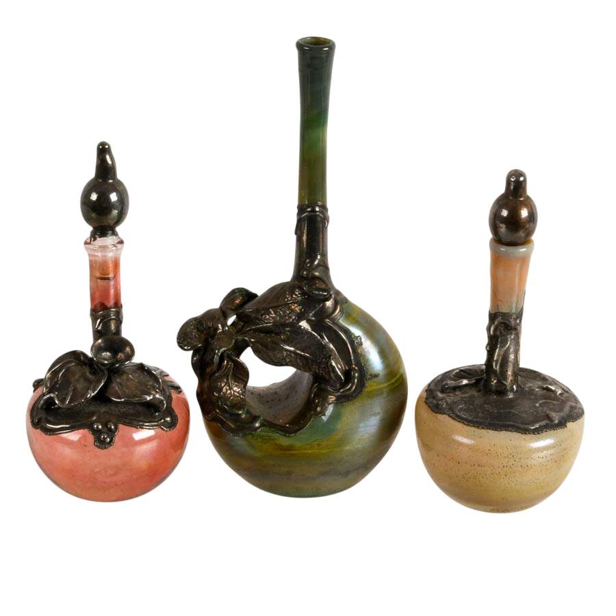 5 Israeli King Solomon Art Nouveau Glass Bottles with Silver Overlay-6