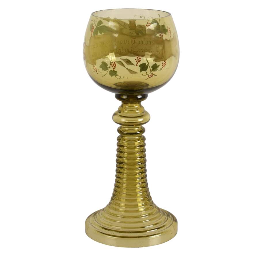 Large Hand-Painted German "Four Good Things" Römer Glass Goblet-5