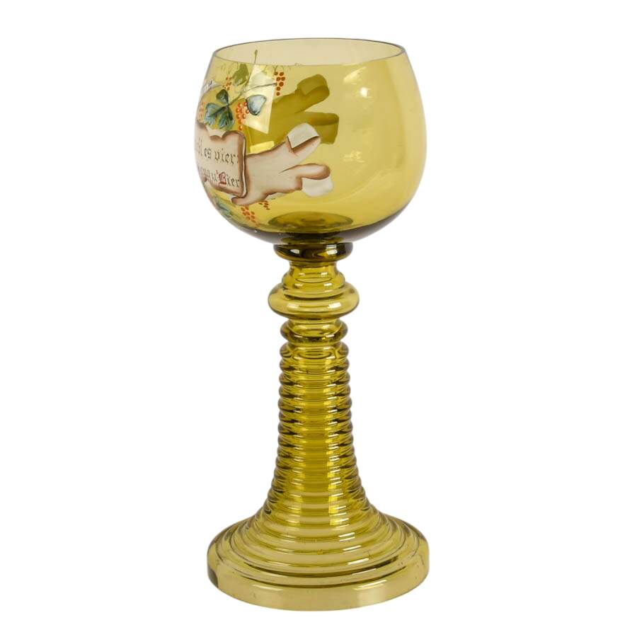 Large Hand-Painted German "Four Good Things" Römer Glass Goblet-4