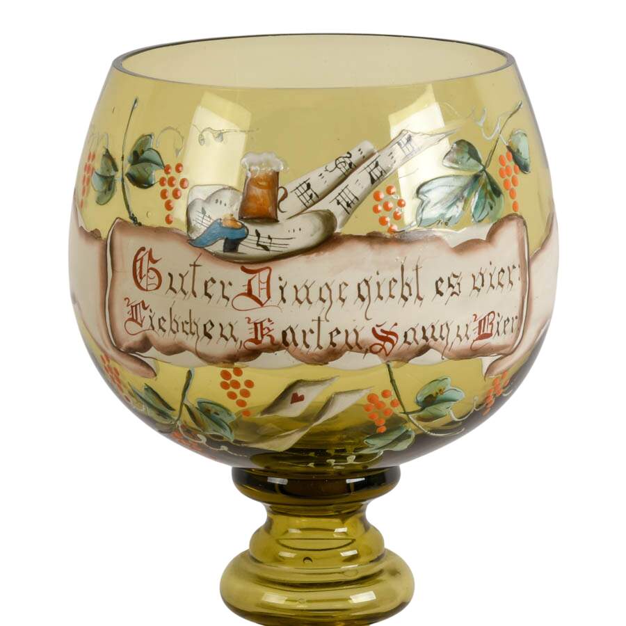 Large Hand-Painted German "Four Good Things" Römer Glass Goblet-2