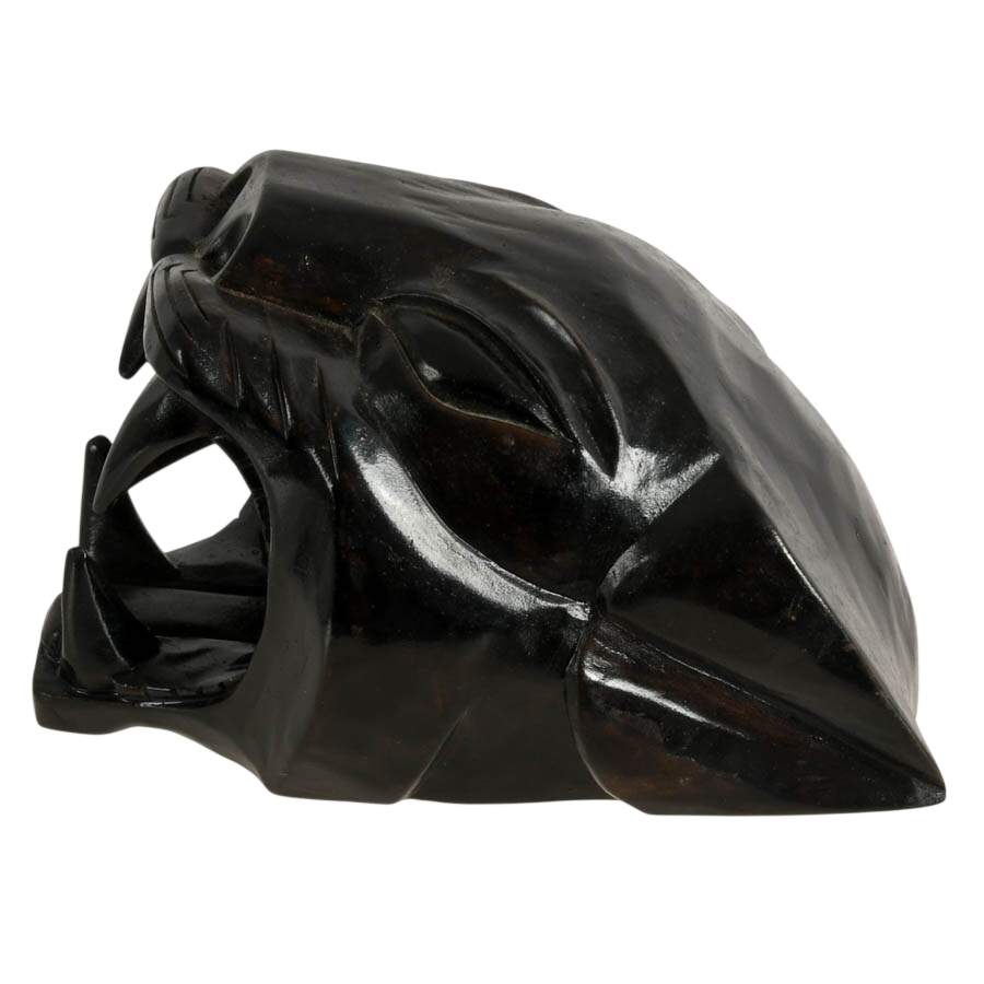 Black Hand-Carved Wood Panther Head Sculpture-3