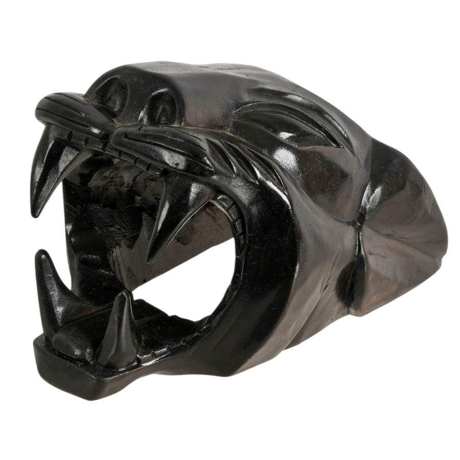 Black Hand-Carved Wood Panther Head Sculpture-2