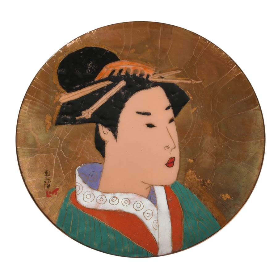 Pair of Hand-Painted Glass Japanese Decorative Plates-2