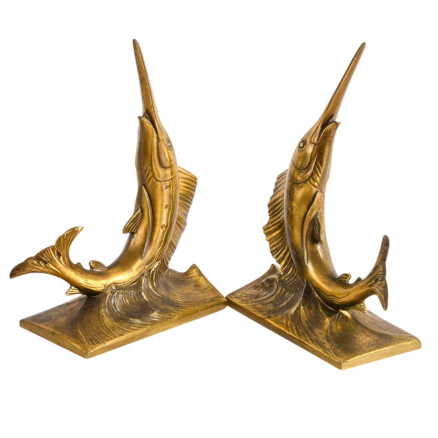 Philadelphia Manufacturing Company Brass Marlin Bookends-5