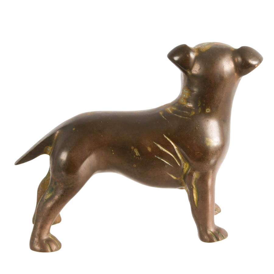 Mid-Century Solid Brass Bull Terrier Dog Doorstop-5