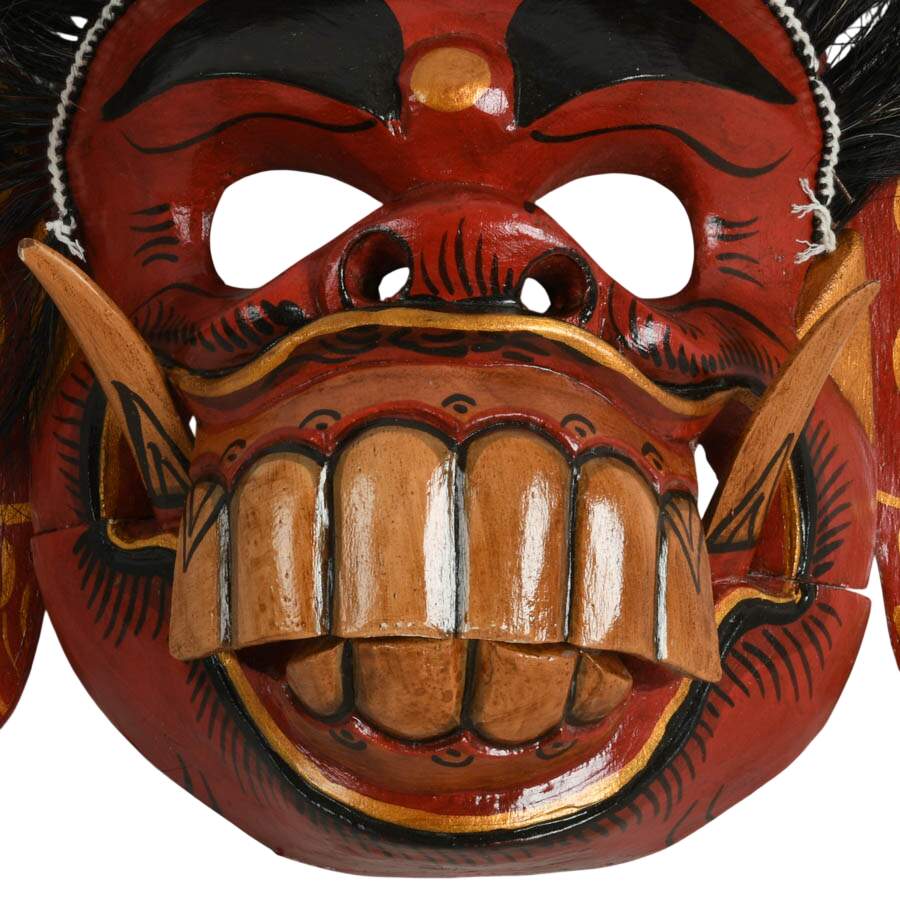 Indonesian Handcrafted Rangda Wooden and Goat Hair Mask-4