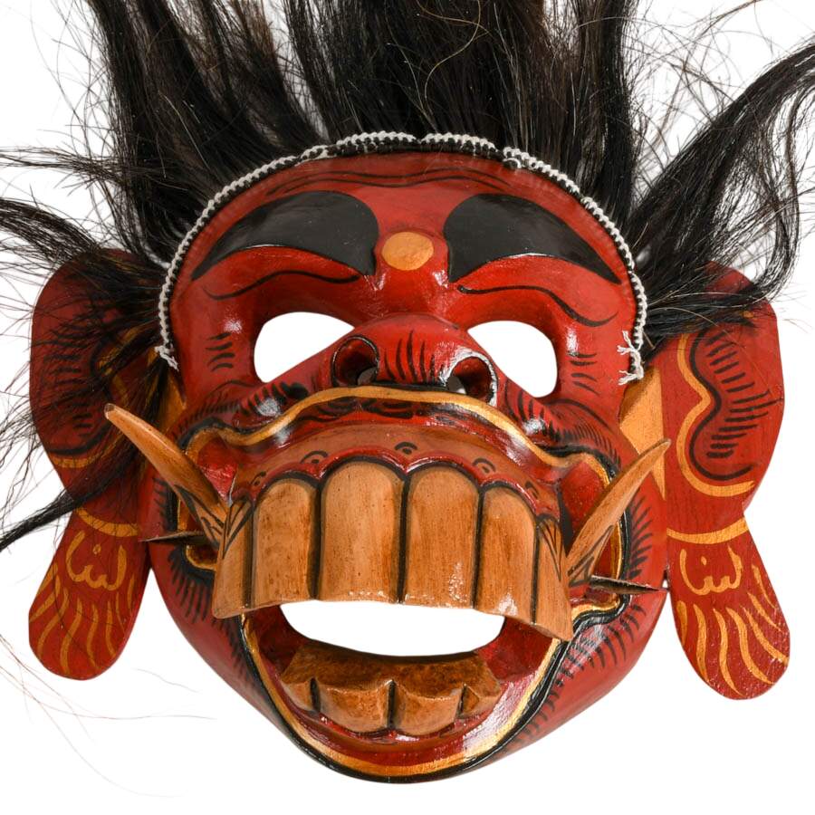 Indonesian Handcrafted Rangda Wooden and Goat Hair Mask-3