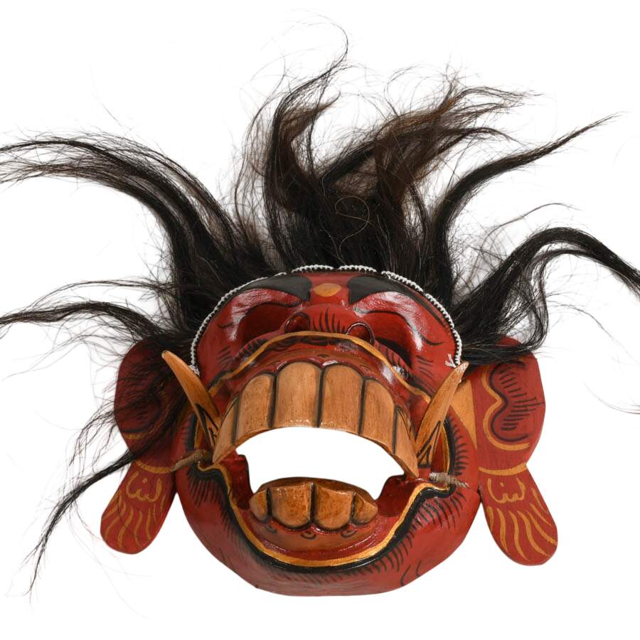 Indonesian Handcrafted Rangda Wooden and Goat Hair Mask-2
